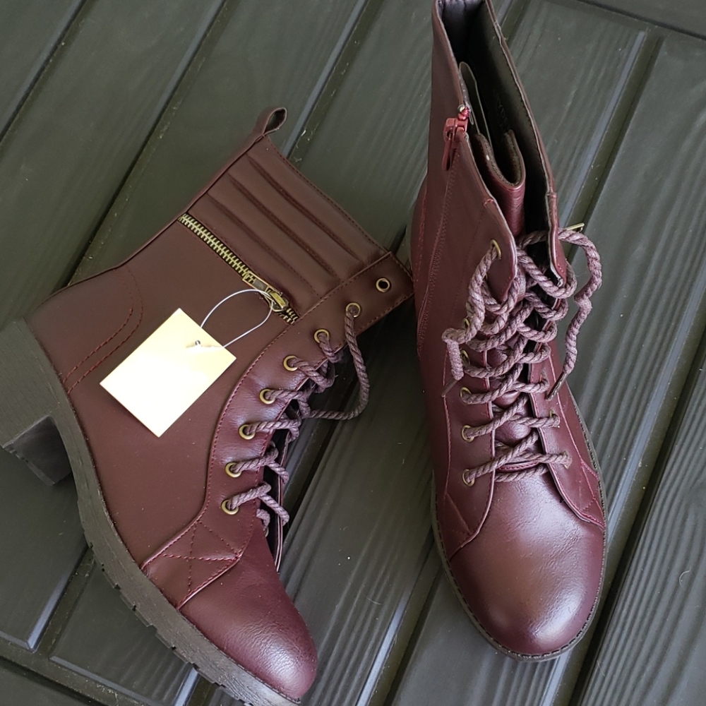 Bella Marie Maroon Lace-Up Ankle Boots